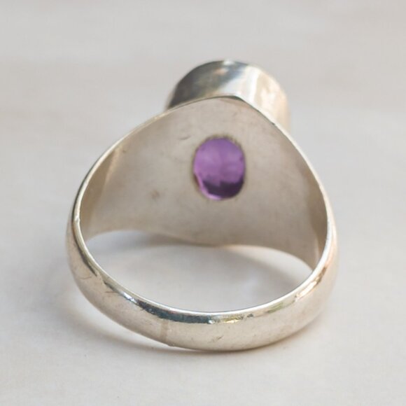Vintage ’90s Plum Traders 925 Sterling Amethyst Modernist Ring Sz 7½ - Picture 6 of 12